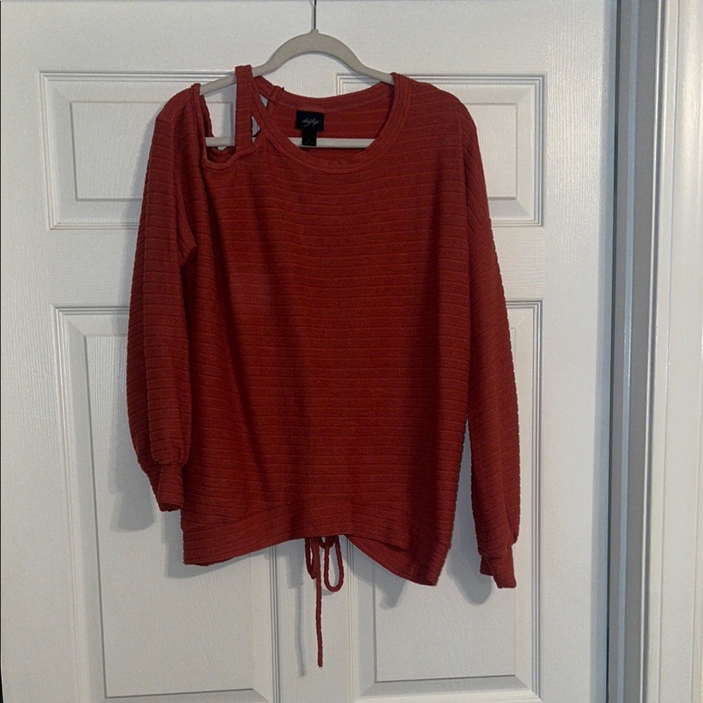 Red Long Sleeve Sweater with Drawstring